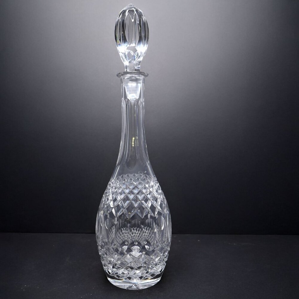 Vintage Cut Crystal Glass Decanter & Stopper Diamond & Thumbprint Pattern MCM